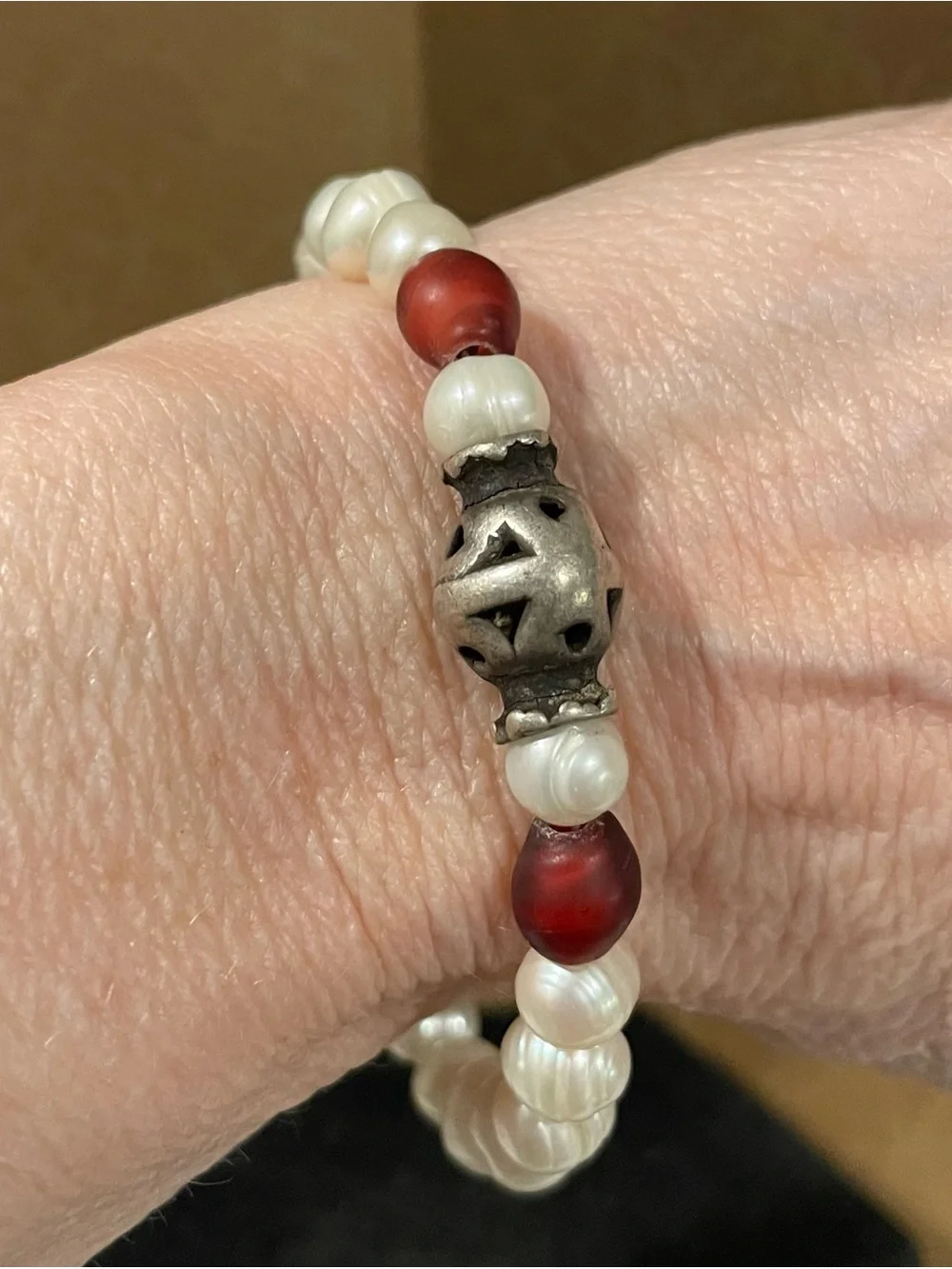 Turkmen Silver, Nagaland Glass and Pearl Bracelet
